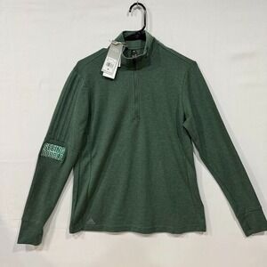 Adidas Womens M 1/4 Zip Pullover Green Fleece "Seeing Double"‎ NWT